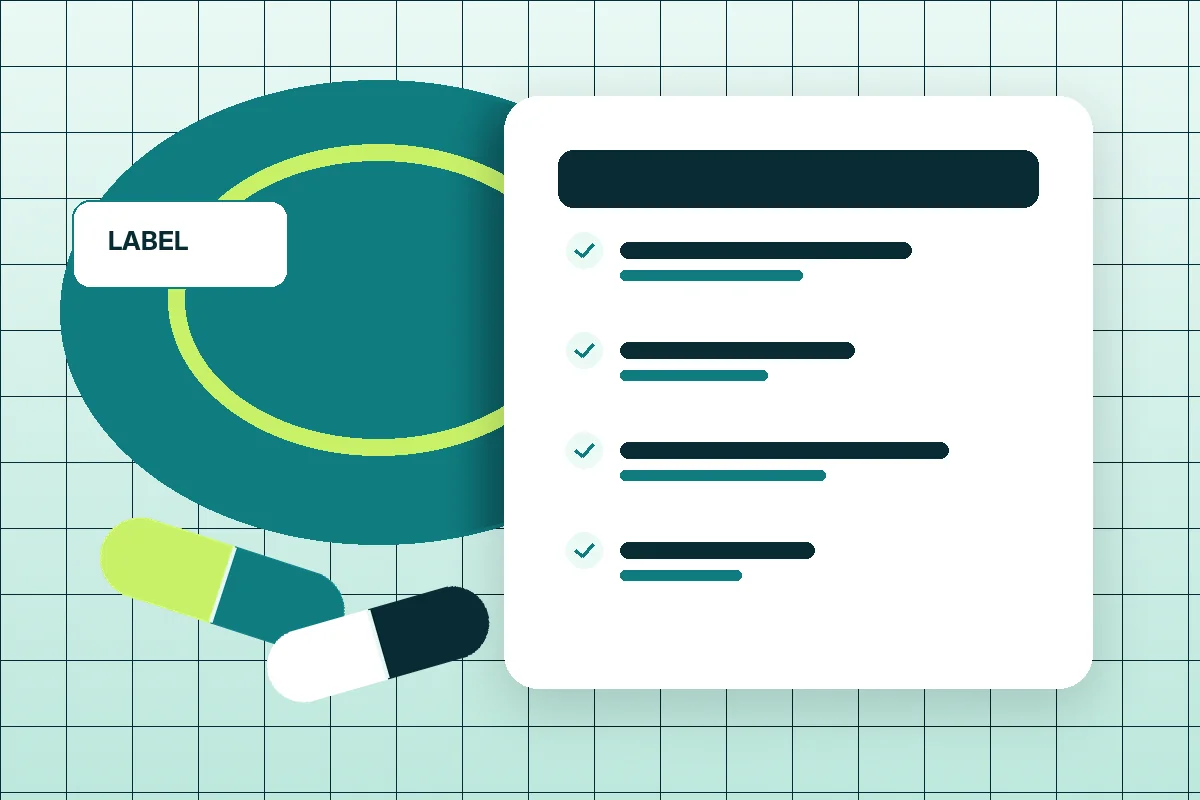Clean geometric illustration of supplement label review and ingredient comparison